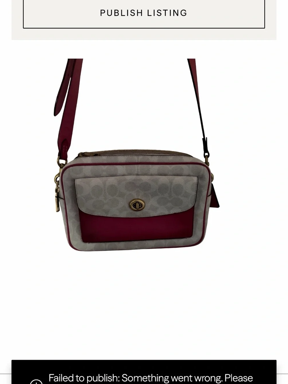 Coach White and Hot Pink Leather Crossbody Camera Bag